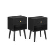 Set of 2 Bedside Tables – Solid Wood – Ebony Black – Storage Drawer and Open Shelf