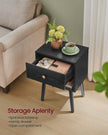 Set of 2 Bedside Tables – Solid Wood – Ebony Black – Storage Drawer and Open Shelf