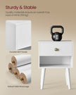 Set of 2 Bedside Tables – Solid Wood – Cloud White – Features Storage Drawers and Open Shelf