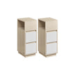 Set of 2 Slim Side Tables – Wood – Cloud White – 2 Drawers and Open Compartment