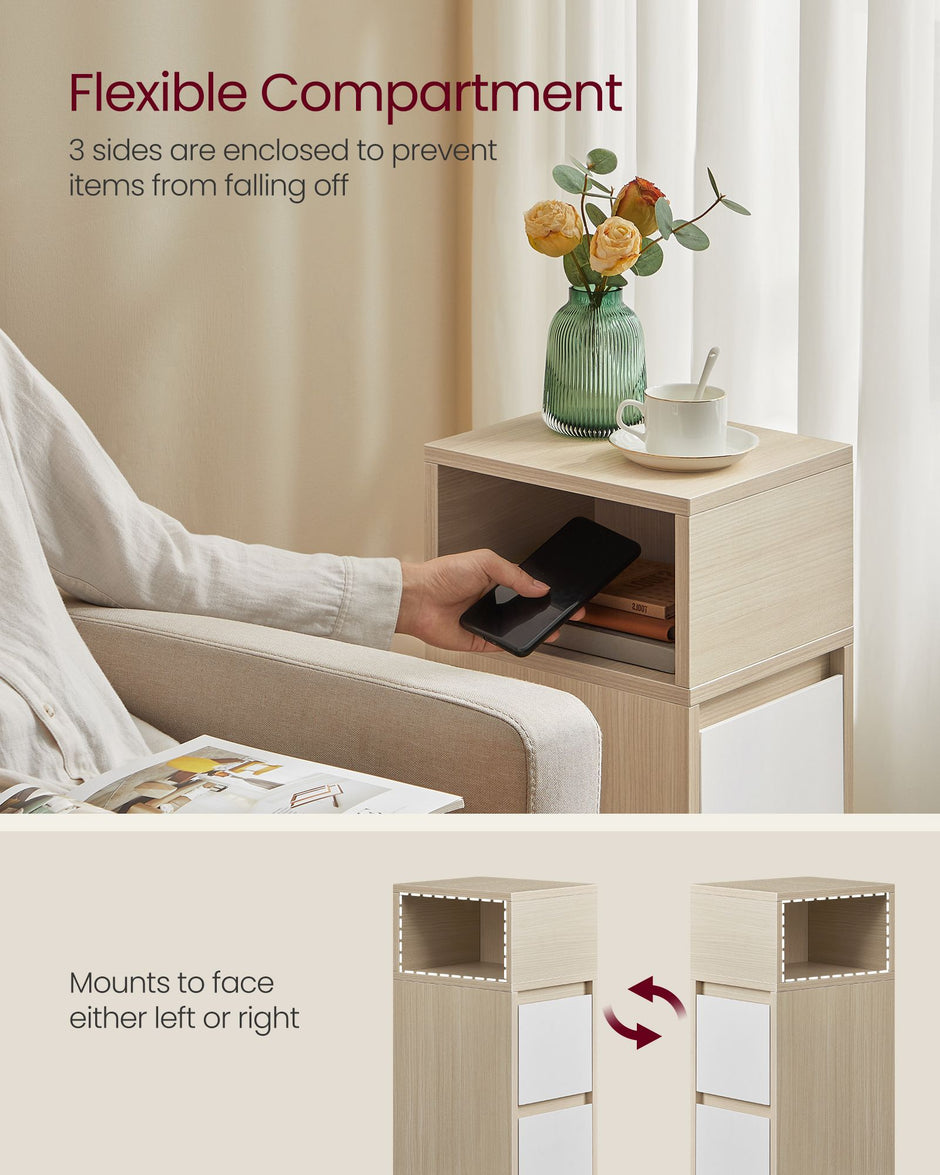 Set of 2 Slim Side Tables – Wood – Cloud White – 2 Drawers and Open Compartment