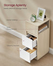 Set of 2 Slim Side Tables – Wood – Cloud White – 2 Drawers and Open Compartment