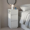 Narrow Side Tables Set – Wood – White – Slim Design with 2 Drawers and Open Compartment