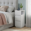 Narrow Side Tables Set – Wood – White – Slim Design with 2 Drawers and Open Compartment