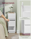 Set of 2 Slim Bedside Tables – Engineered Wood – Cloud White – 2 Drawers and 1 Open Compartment