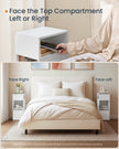 Slim Bedside Table Set of 2 – Wood – White – Toolless Assembly with Open Compartments and Drawer