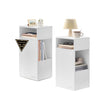 Slim Bedside Table Set of 2 – Wood – White – Toolless Assembly with Open Compartments and Drawer