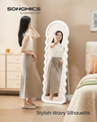 Full Length Mirror – MDF – Cloud White – Irregular Wavy Design with Stand
