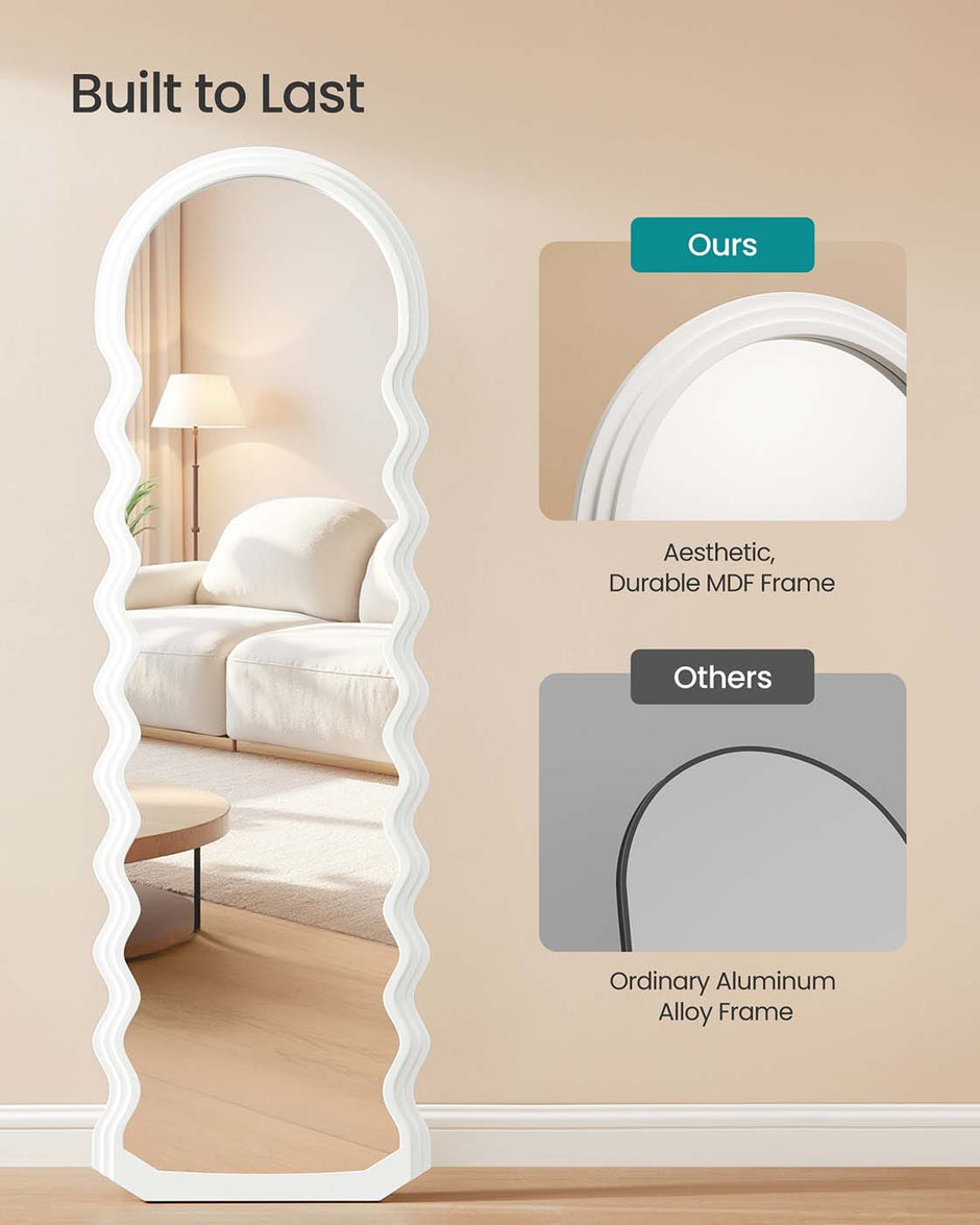 Full Length Mirror – MDF – Cloud White – Irregular Wavy Design with Stand