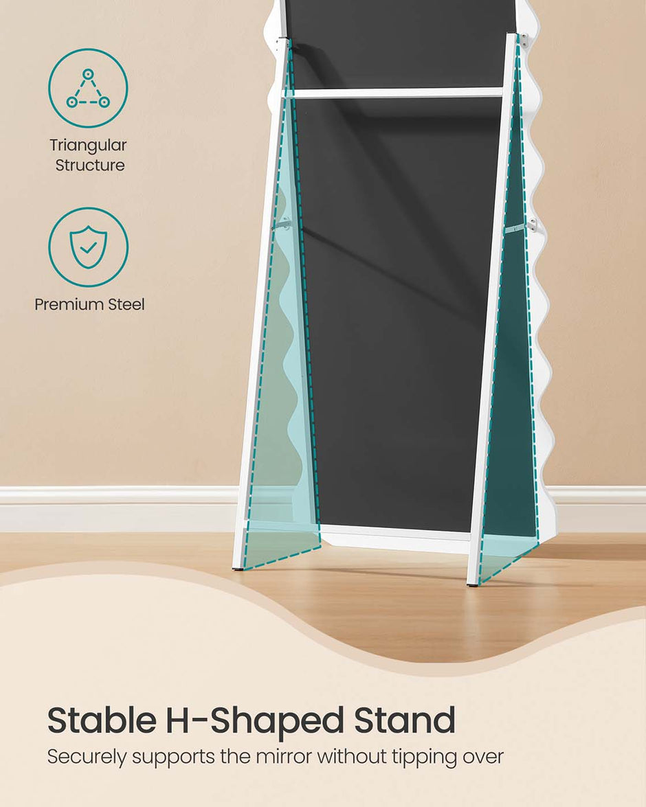 Full Length Mirror – MDF – Cloud White – Irregular Wavy Design with Stand