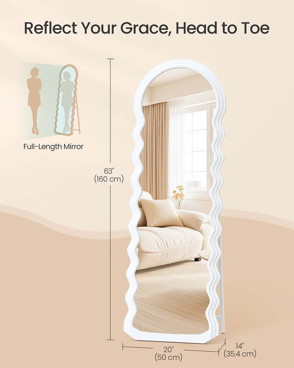 Full Length Mirror – MDF – Cloud White – Irregular Wavy Design with Stand