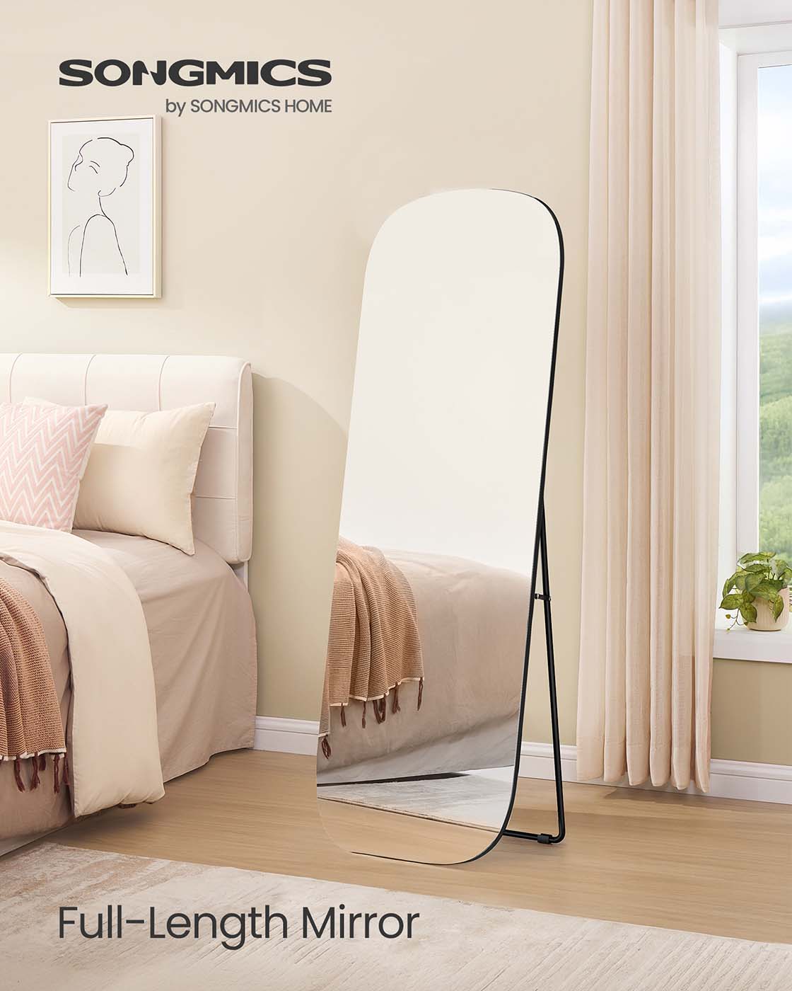 Full Length Standing Mirror – Aluminium Alloy – Ink Black – Rounded Corners, Tempered Glass