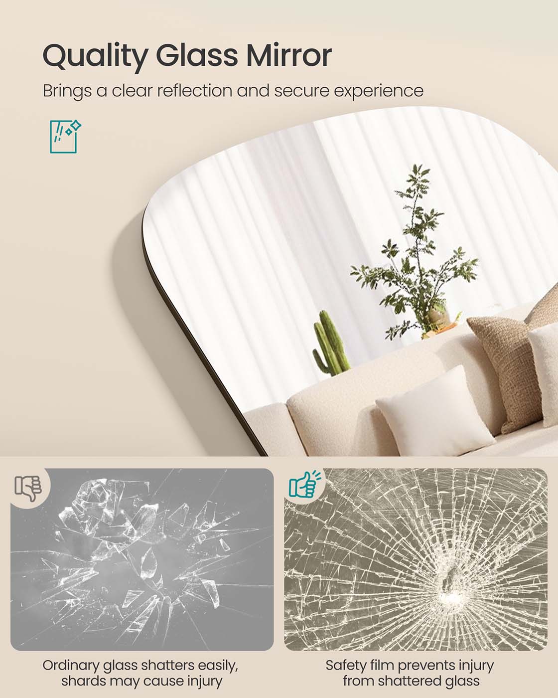 Full Length Standing Mirror – Aluminium Alloy – Ink Black – Rounded Corners, Tempered Glass