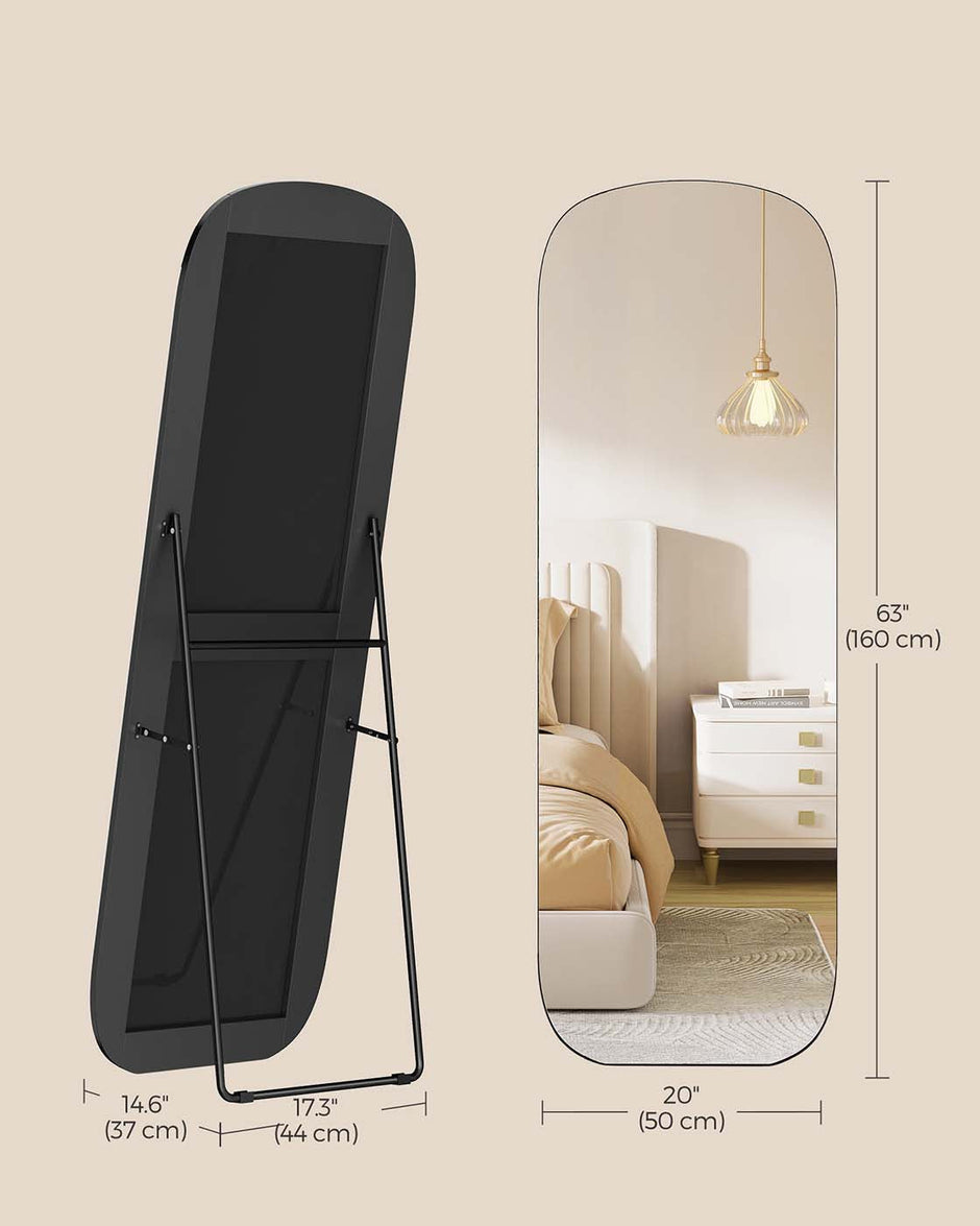 Full Length Standing Mirror – Aluminium Alloy – Ink Black – Rounded Corners, Tempered Glass