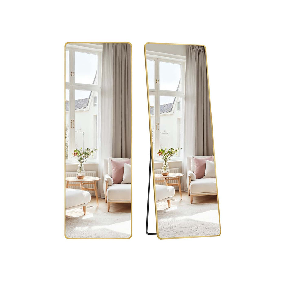 Full Length Mirror – Aluminium Alloy – Pale Gold – Rectangle with Stand 160 x 50 cm