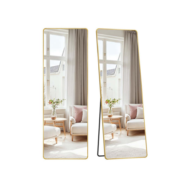 Full Length Mirror – Aluminium Alloy – Pale Gold – Rectangle with Stand 160 x 50 cm