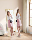 Full Length Mirror – Aluminium Alloy – Pale Gold – Rectangle with Stand 160 x 50 cm