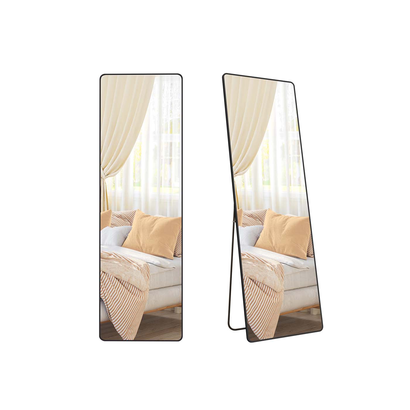 Full Length Mirror – Aluminium Alloy – Pale Gold – Rectangle with Stand 160 x 50 cm