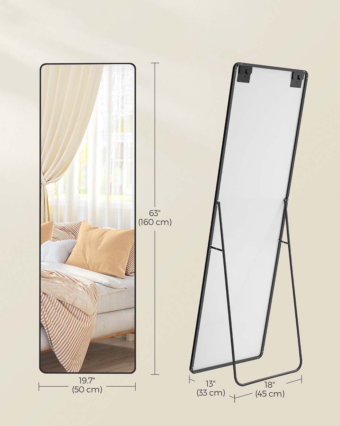 Full Length Mirror – Aluminium Alloy – Ink Black – Stand Accessory