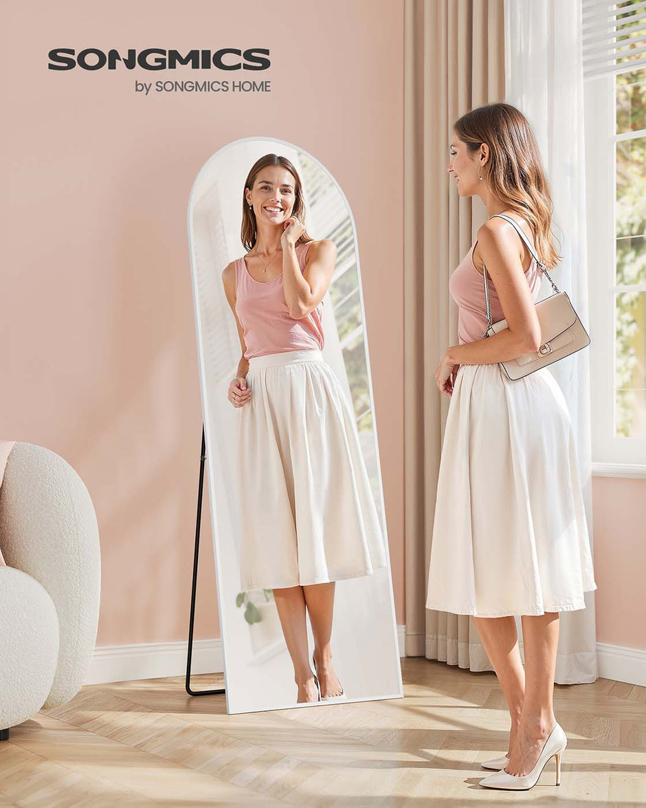 Full Length Mirror – Aluminium Alloy – Matte White – Arched Design with Stand