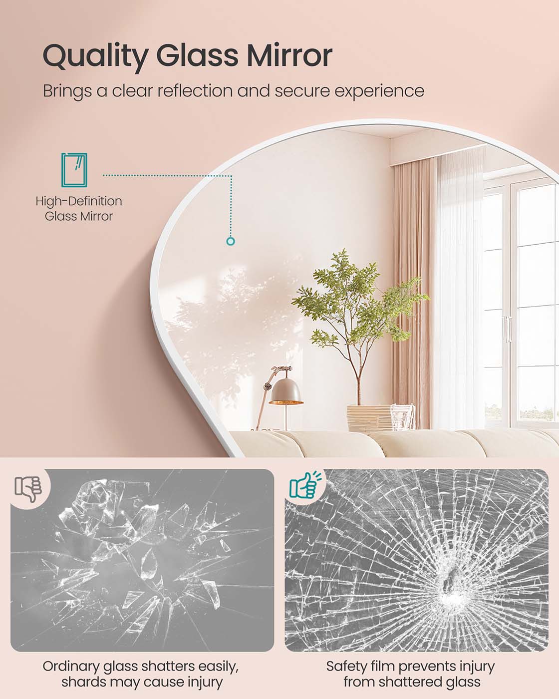 Full Length Mirror – Aluminium Alloy – Matte White – Arched Design with Stand