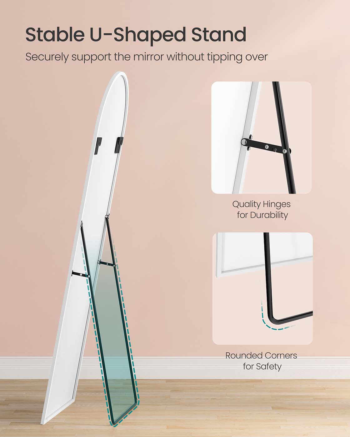 Full Length Mirror – Aluminium Alloy – Matte White – Arched Design with Stand