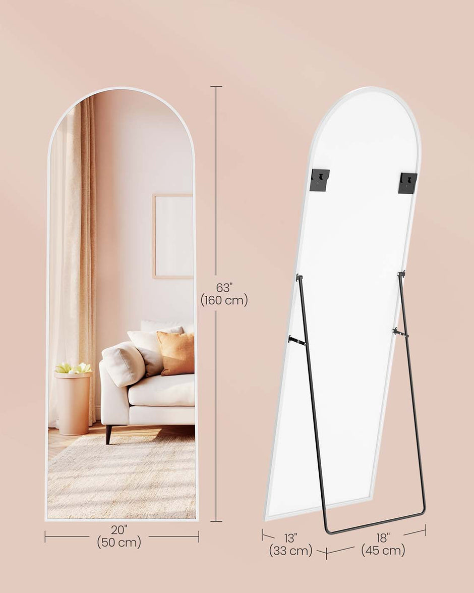 Full Length Mirror – Aluminium Alloy – Matte White – Arched Design with Stand