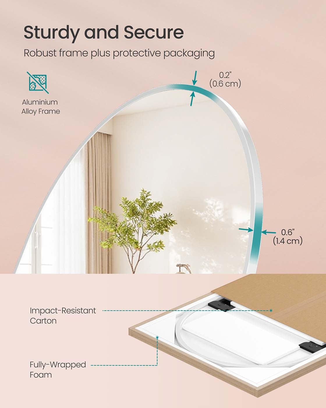 Full Length Mirror – Aluminium Alloy – Matte White – Arched Design with Stand