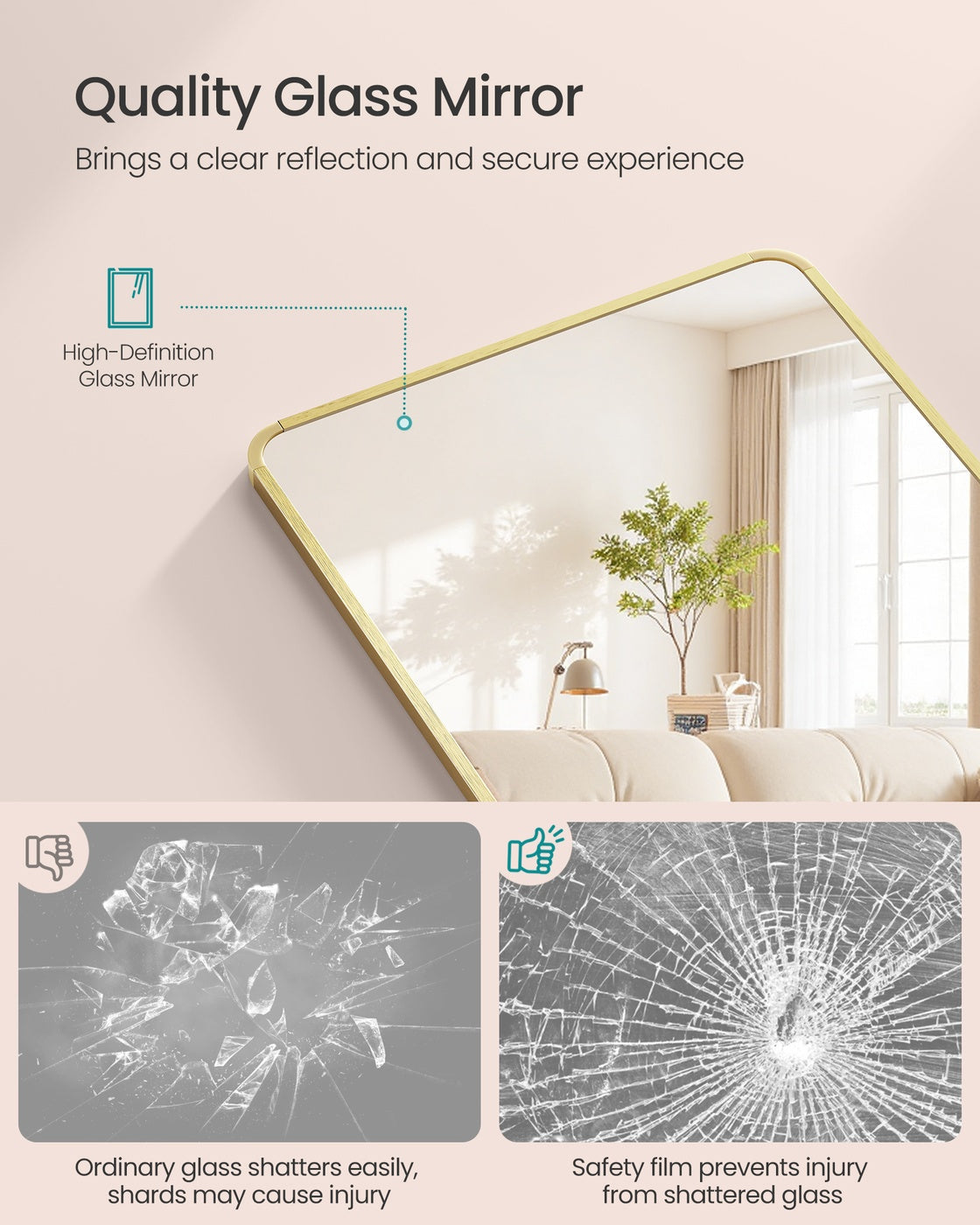 Full Length Mirror – Tempered Glass – Ink Black – Over the Door or Wall Mounted