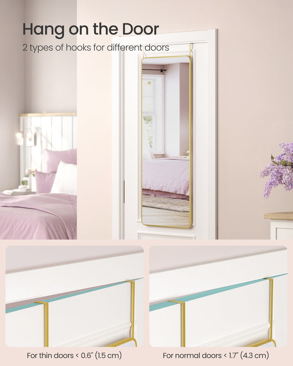 Full Length Mirror – Tempered Glass – Ink Black – Over the Door or Wall Mounted