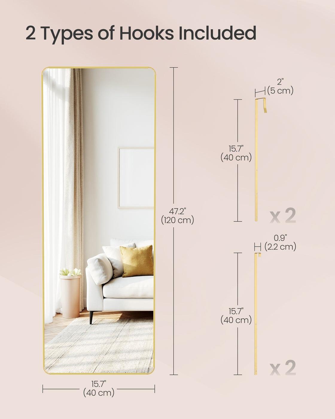Full Length Mirror – Tempered Glass – Ink Black – Over the Door or Wall Mounted
