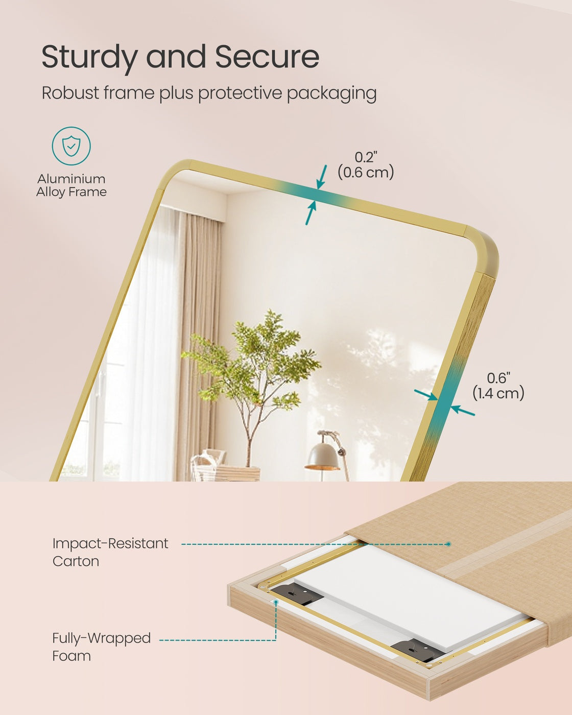 Full Length Mirror – Tempered Glass – Ink Black – Over the Door or Wall Mounted