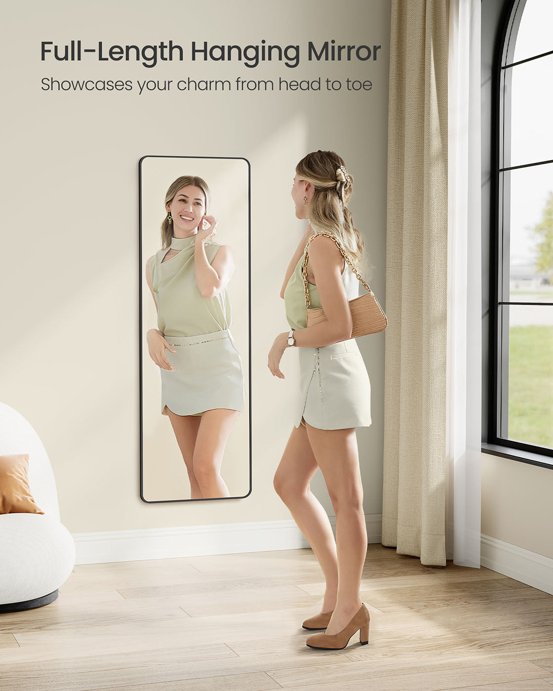 Full Length Mirror – Tempered Glass – Ink Black – Over the Door or Wall Mounted