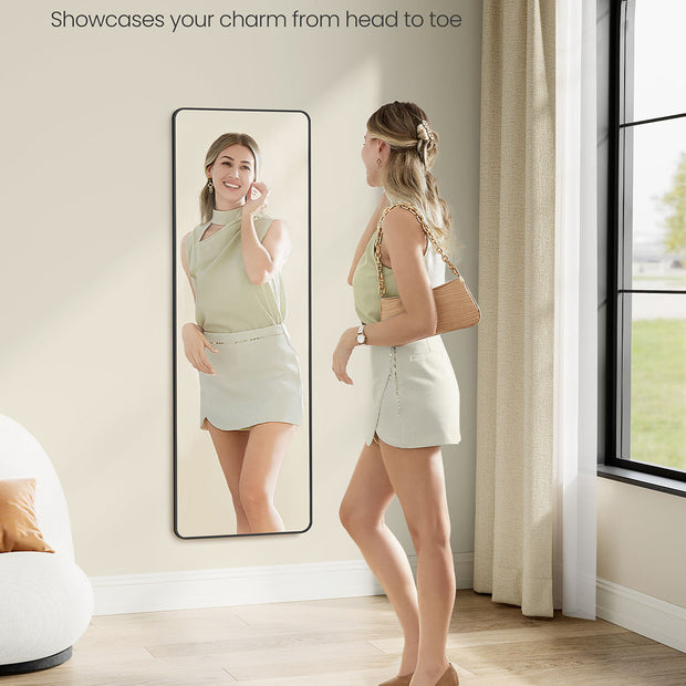 Full Length Mirror – Tempered Glass – Ink Black – Over the Door or Wall Mounted