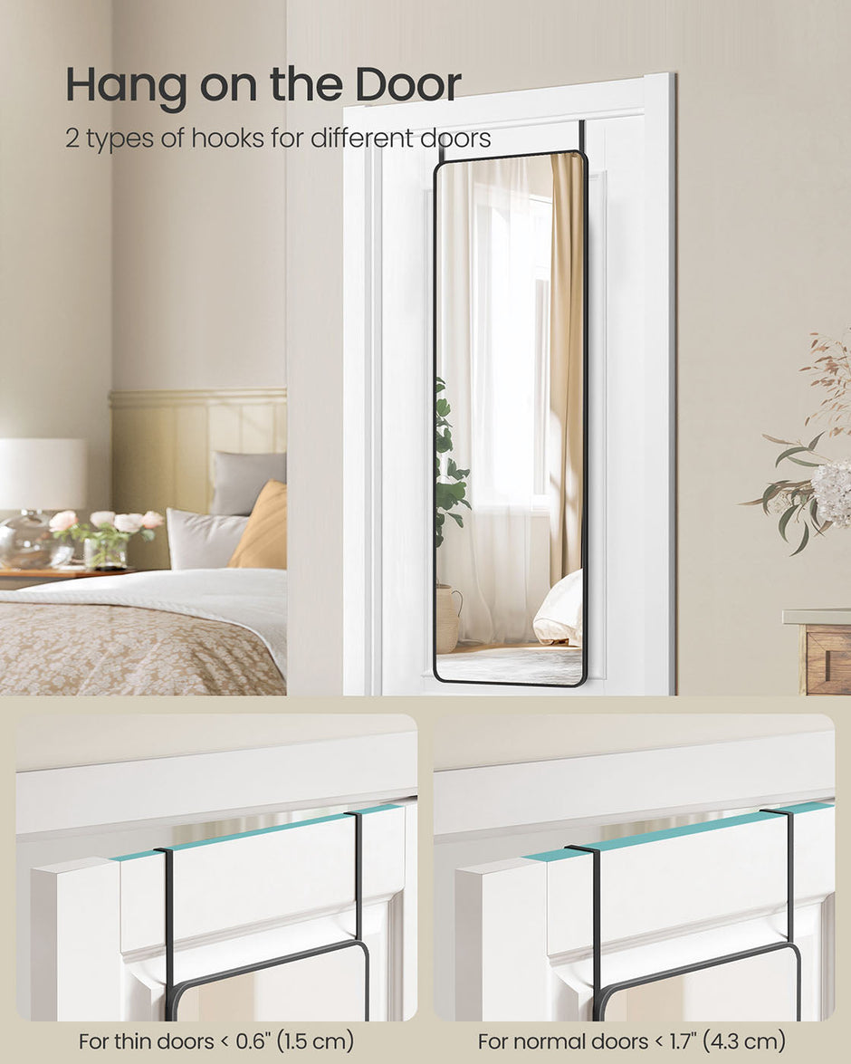 Full Length Mirror – Tempered Glass – Ink Black – Over the Door or Wall Mounted