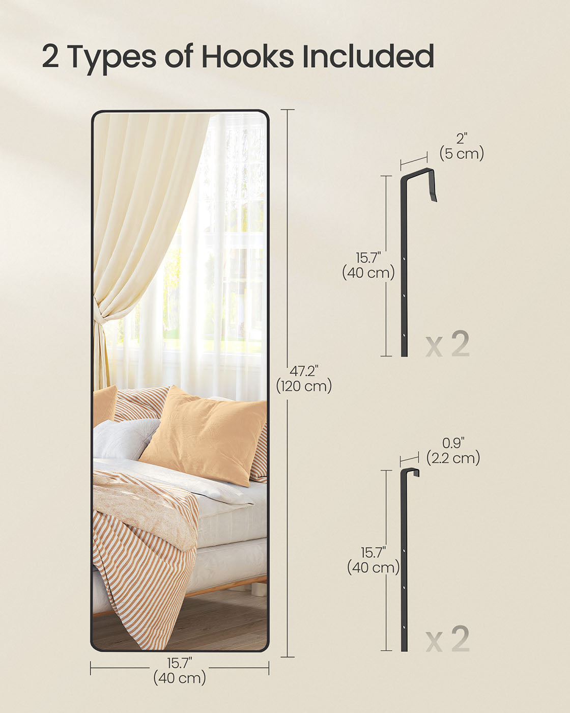 Full Length Mirror – Tempered Glass – Ink Black – Over the Door or Wall Mounted