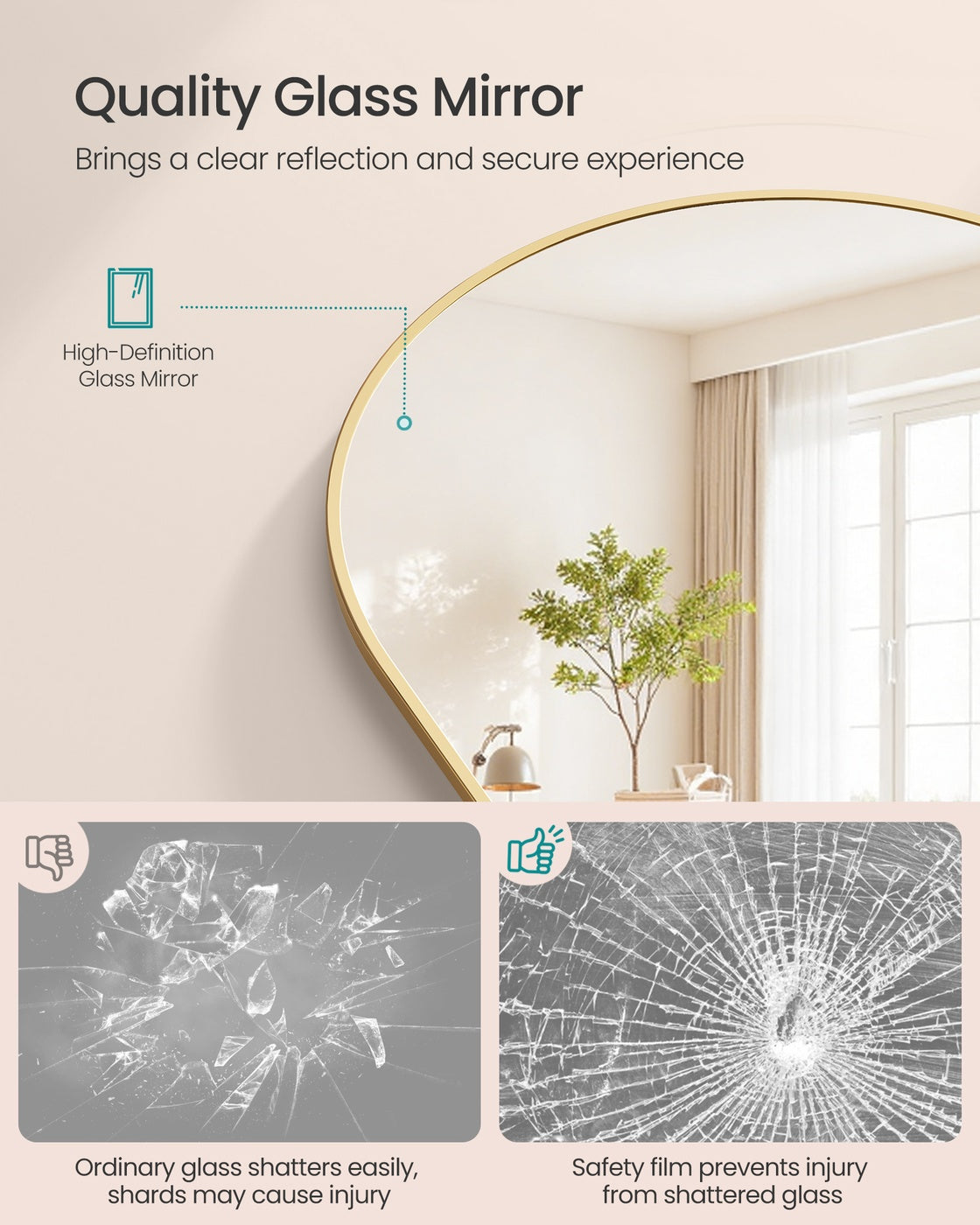 Arched Full Body Mirror – Tempered Glass – Ink Black – Wall Mounted or Over the Door