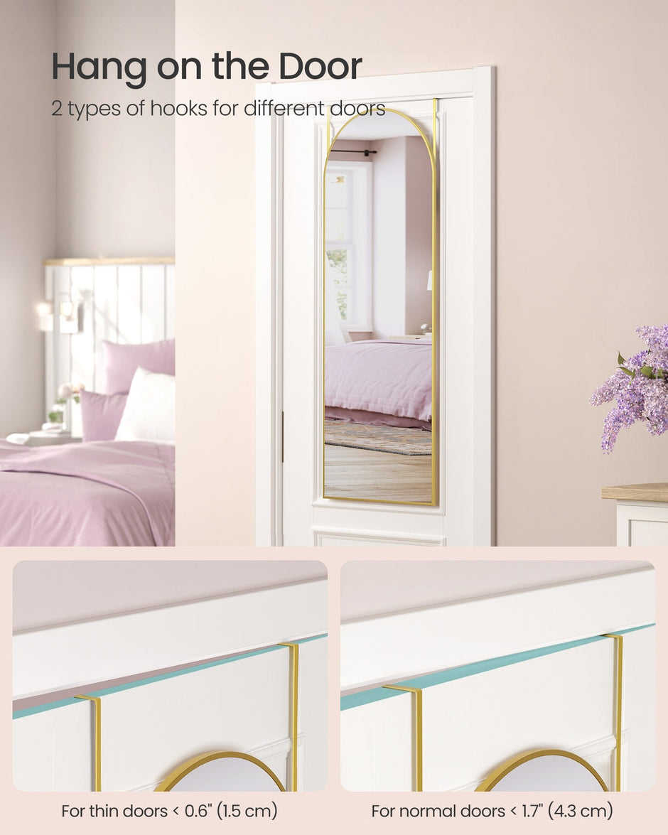 Arched Full Body Mirror – Tempered Glass – Ink Black – Wall Mounted or Over the Door