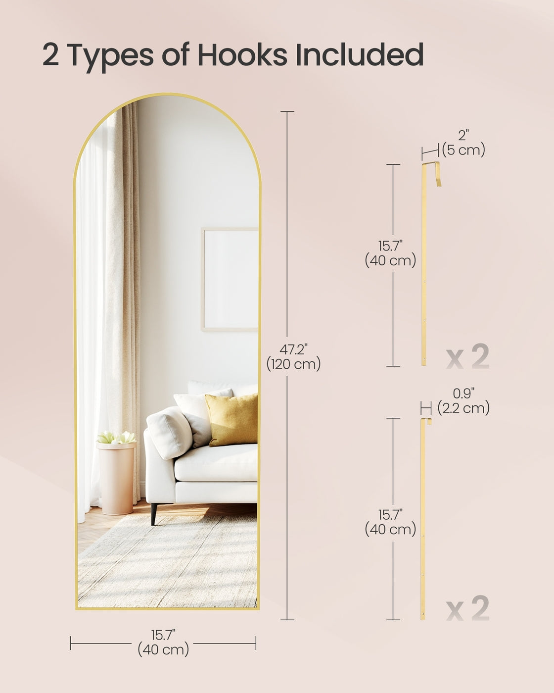 Arched Full Body Mirror – Tempered Glass – Ink Black – Wall Mounted or Over the Door