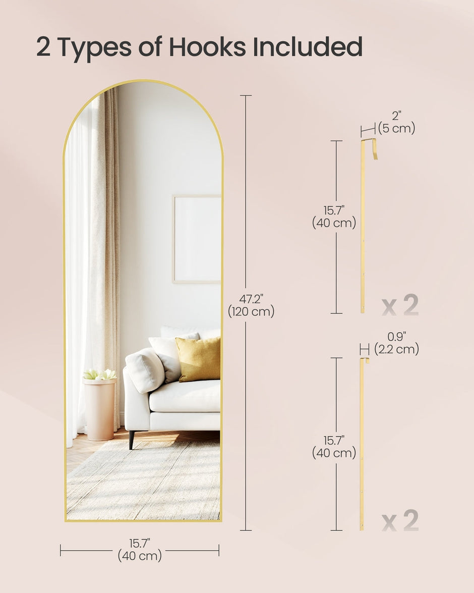 Arched Full Body Mirror – Tempered Glass – Ink Black – Wall Mounted or Over the Door