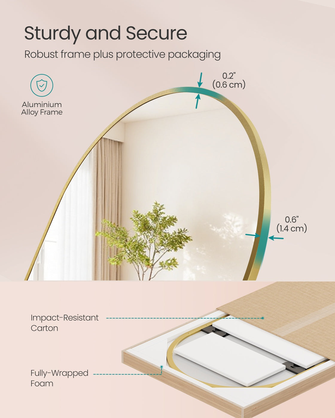 Arched Full Body Mirror – Tempered Glass – Ink Black – Wall Mounted or Over the Door