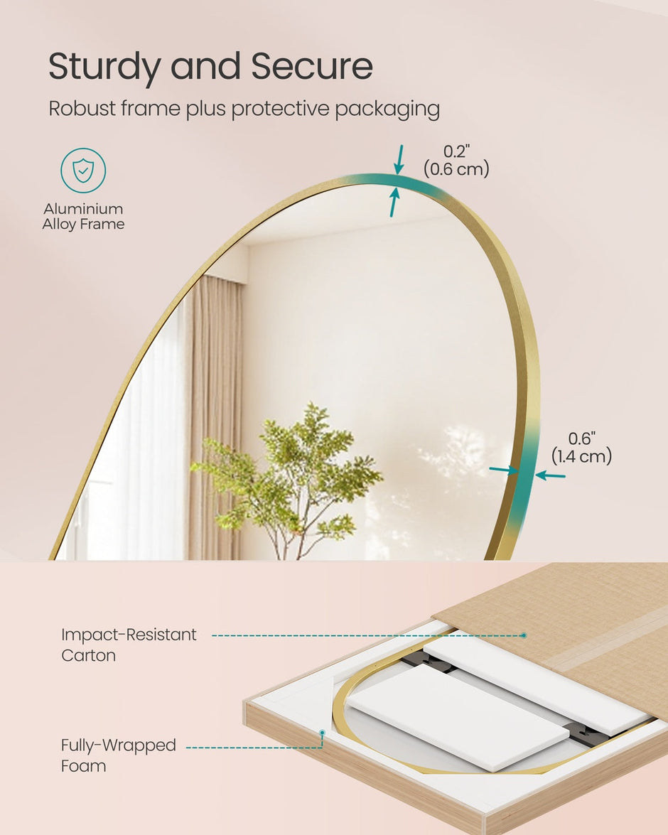 Arched Full Body Mirror – Tempered Glass – Ink Black – Wall Mounted or Over the Door