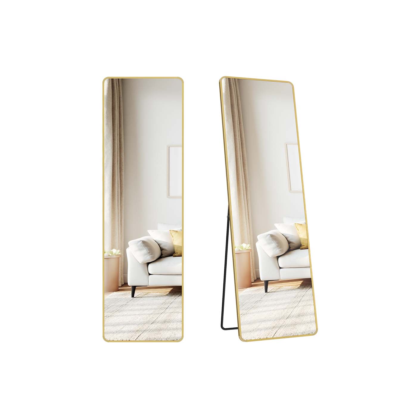 Full Length Mirror – Aluminium Alloy – Pale Gold – Rectangular with Stand