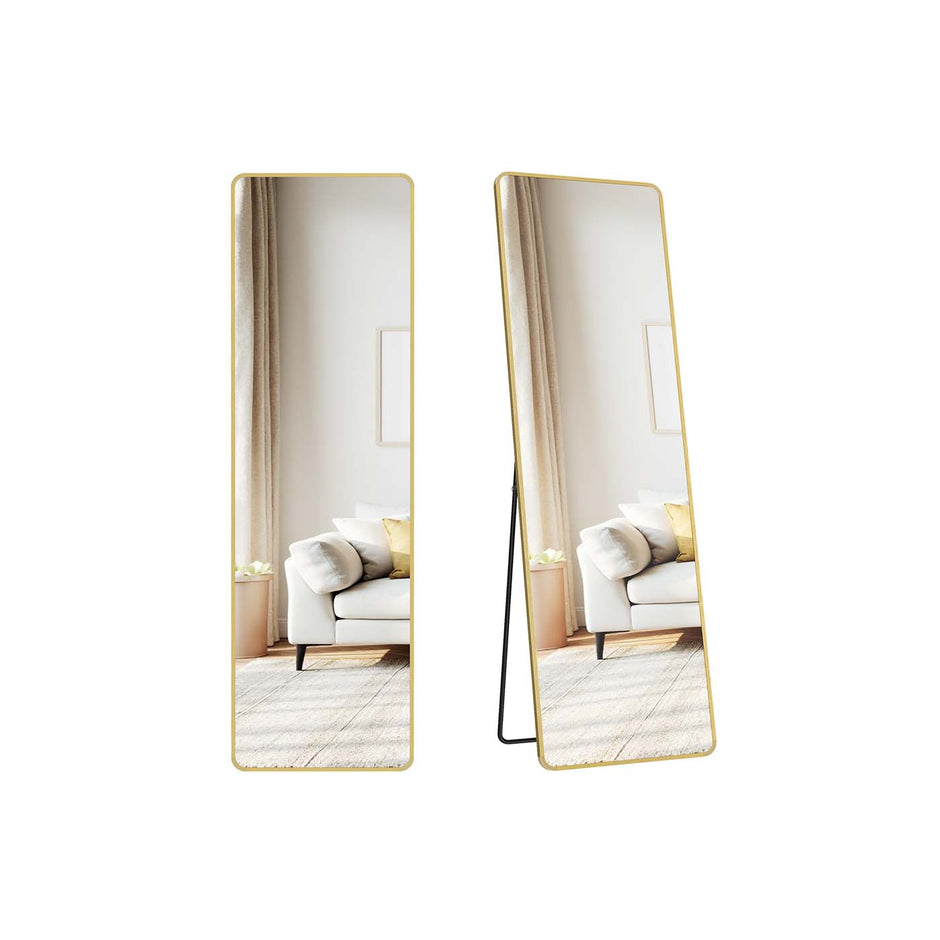 Full Length Mirror – Aluminium Alloy – Pale Gold – Rectangular with Stand