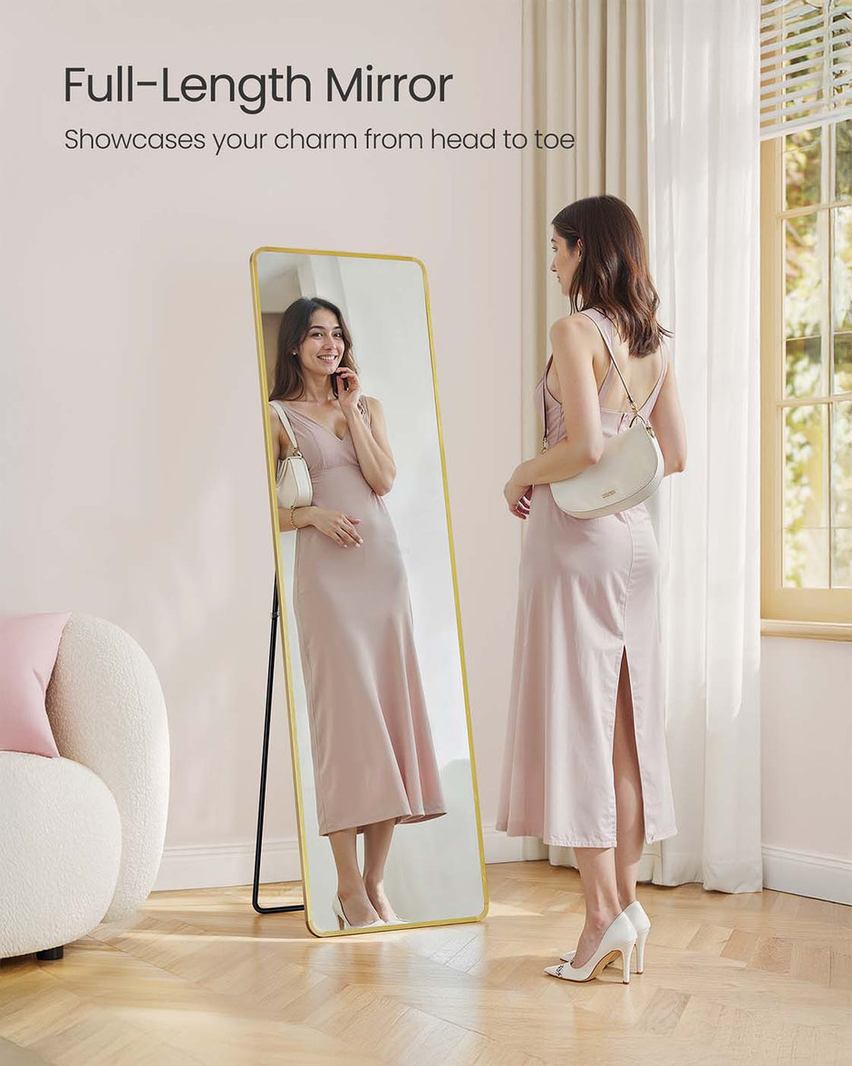 Full Length Mirror – Aluminium Alloy – Pale Gold – Rectangular with Stand