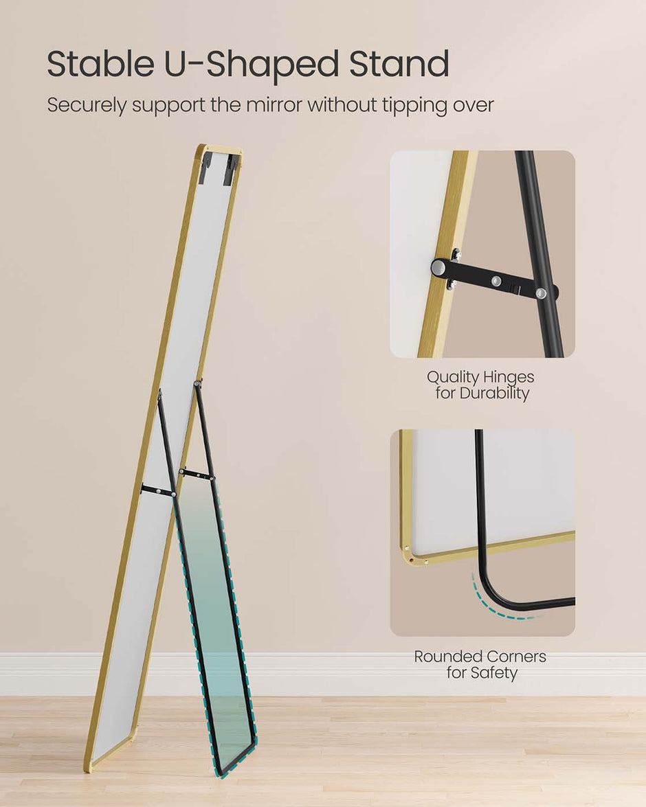 Full Length Mirror – Aluminium Alloy – Pale Gold – Rectangular with Stand