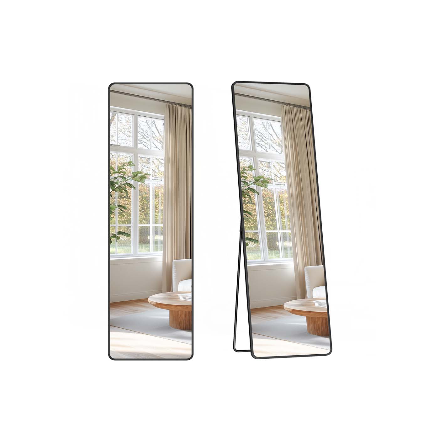 Full Length Mirror – Aluminium Alloy Frame – Ink Black – Freestanding Design