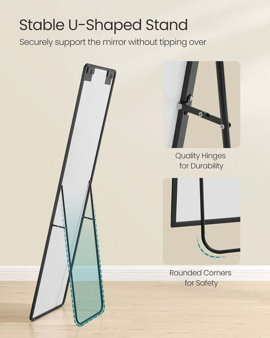 Full Length Mirror – Aluminium Alloy Frame – Ink Black – Freestanding Design