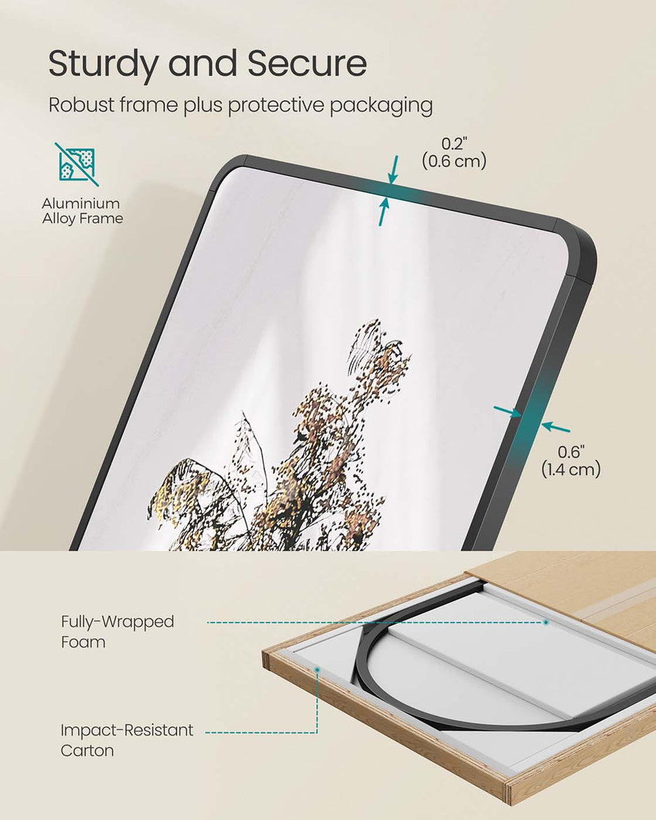 Full Length Mirror – Aluminium Alloy Frame – Ink Black – Freestanding Design