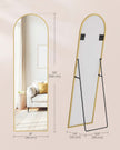 Full Length Mirror – Aluminum Alloy – Pale Gold – Arched with Stand